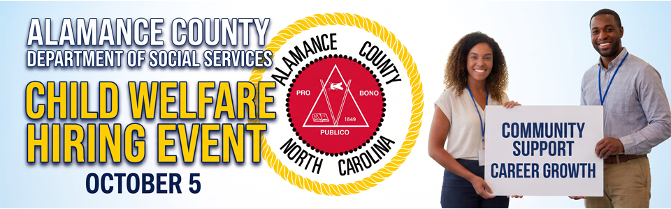 Flyer banner promoting Department of Social Services Child Welfare hiring event on October 5